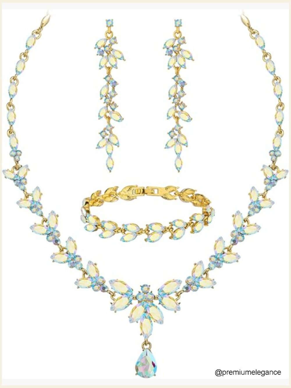 Bridal Jewelry Set - Crystal Necklace Earrings Bracelet Set for Wedding Party